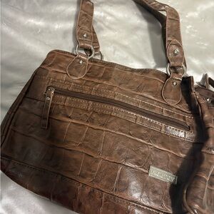 Brown Crocodile Pattern Shoulder Bag